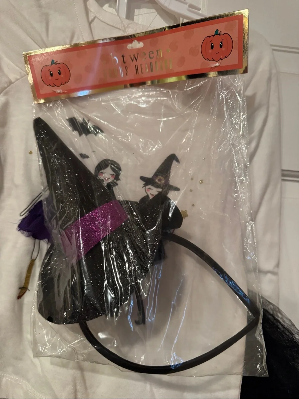 White & Black Halloween Kids Costume Set with Witch Hat